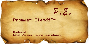 Prommer Elemér névjegykártya